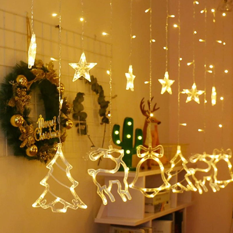 

Elk Bell String Light LED Christmas Decor For Home Hanging Garland Christmas Tree Decor Ornament Navidad Xmas Lights Lamp Decor