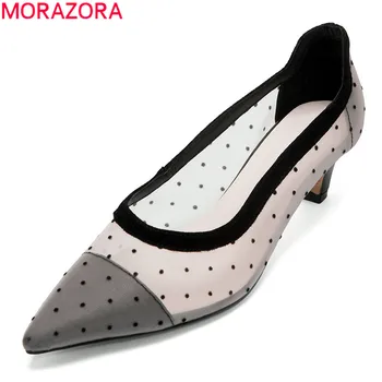 

MORAZORA 2020 new arrival summer elegant women pumps thick high heels pointed toe ladies shoes top quality shallow single shoes