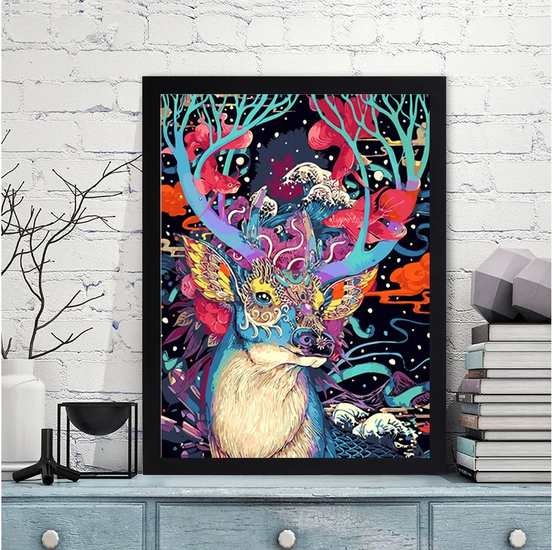 

GATYZTORY Diamond Painting Cross Stitch Full Square Drill Deer Head DIY Mosaic Rhinestone Handmade Mosaic Home Decor Embroidery