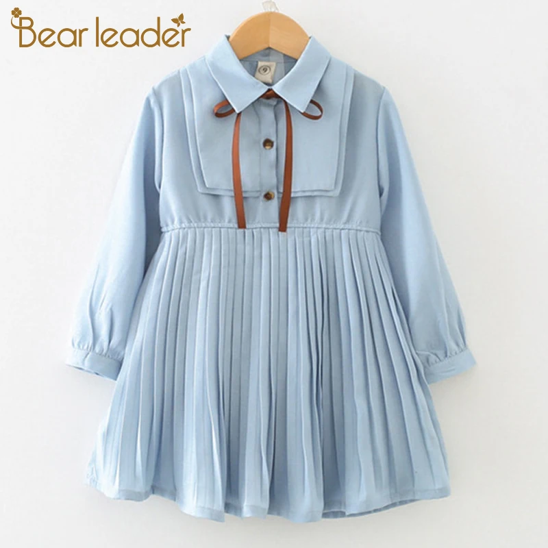 Bear leader/платья для девочек новое Брендовое весеннее платье принцессы мягкое шифоновое платье для девочек детская одежда с длинными рукавами и галстуком-бабочкой для детей возрастом от 3 до 7 лет
