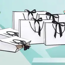 100 шт Креативный дизайн черная окантовка белый крафт-бумажный пакет с ручкой для свадебной вечеринки бумажный с бантом Подарочный пакет индивидуальный логотип