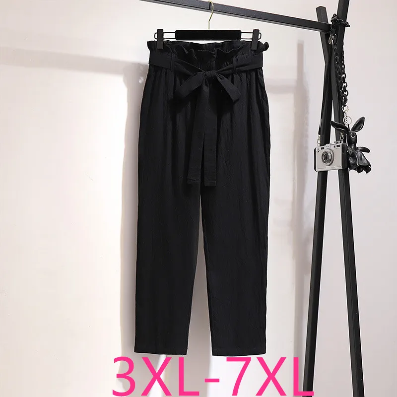New 2020 ladies summer plus size haren pants for women large loose casual cotton belt black long trousers 3XL 4XL 5XL 6XL 7XL New 2020 ladies summer plus size haren pants for women large loose casual cotton belt black long trousers 3XL 4XL 5XL 6XL 7XL