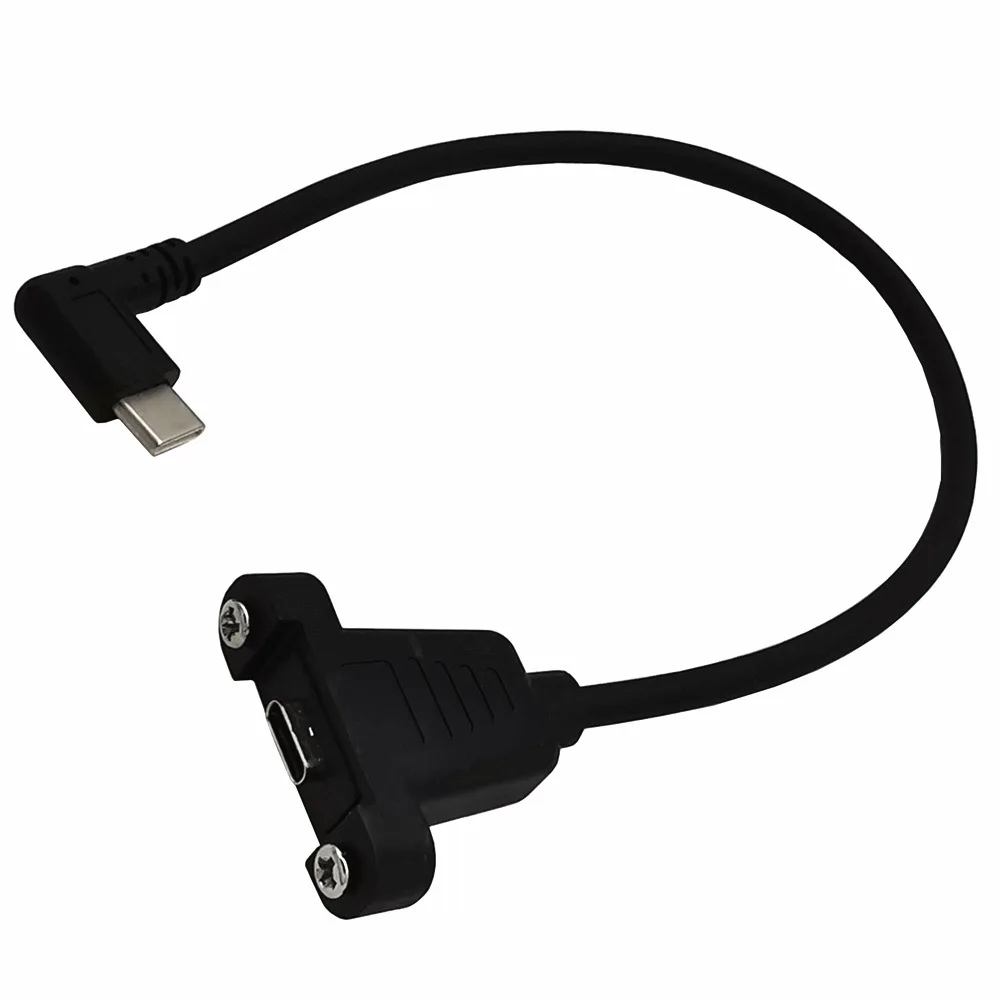 type-c USB 90 Right UP angle Male to Female Extension Panel Mount Type Cable Charge Cord 1Feet Black 0.3M