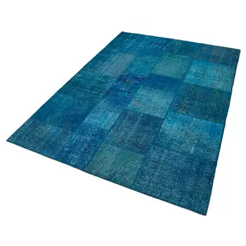 

170x244 Cm Turquoise Handmade Patchwork Rug-6x8 Ft