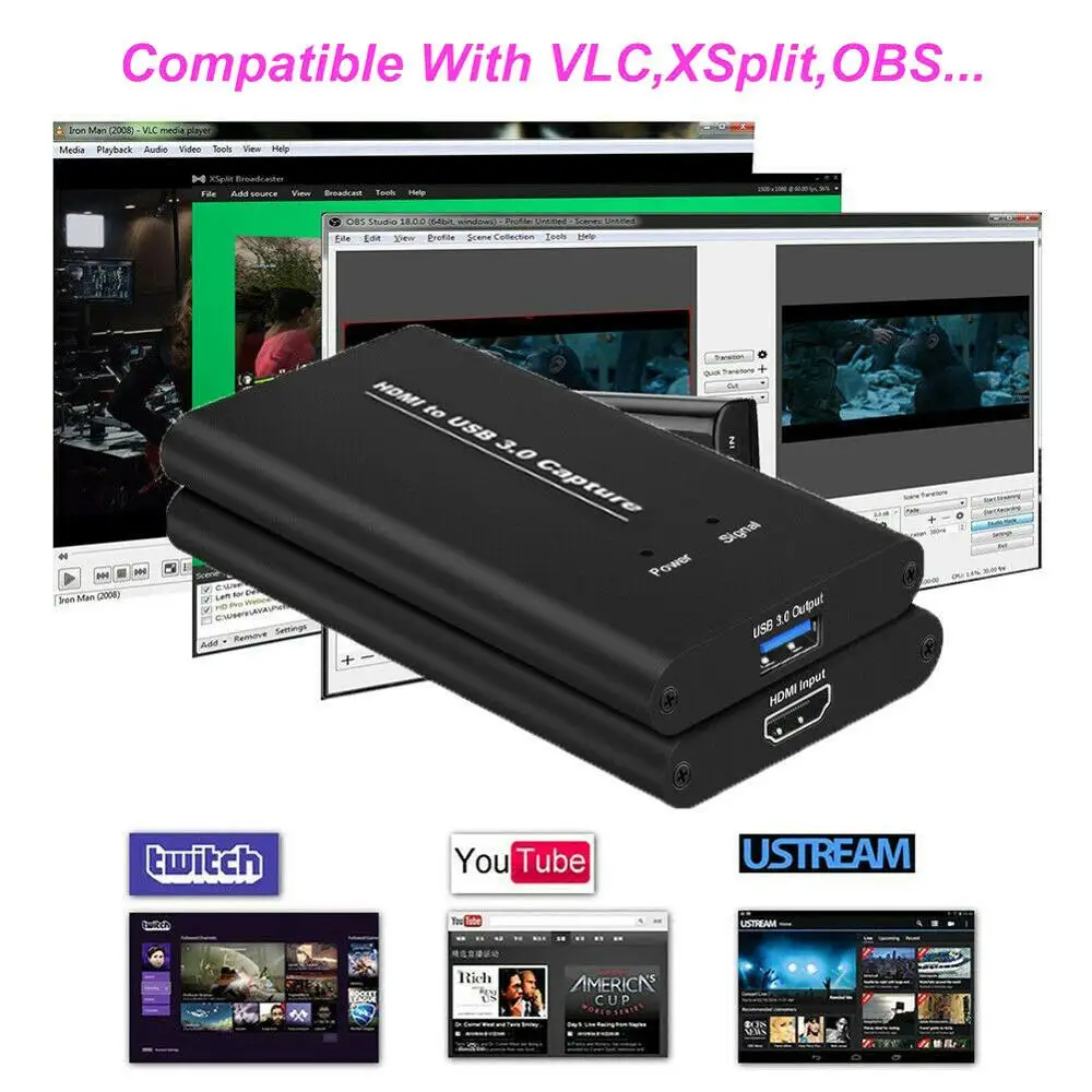 Живое потоковое устройство для вещания USB3.0 4K60Hz видеозахвата HD HDMI к USB карта видеозахвата ключ игровой потоковой передачи с MICinput