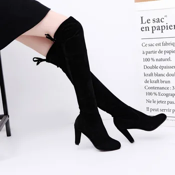 

Women Boots Knee high Boots Suede Heels Autumn Shoes Casual Solid Fashion Women's Plus Size Shoes