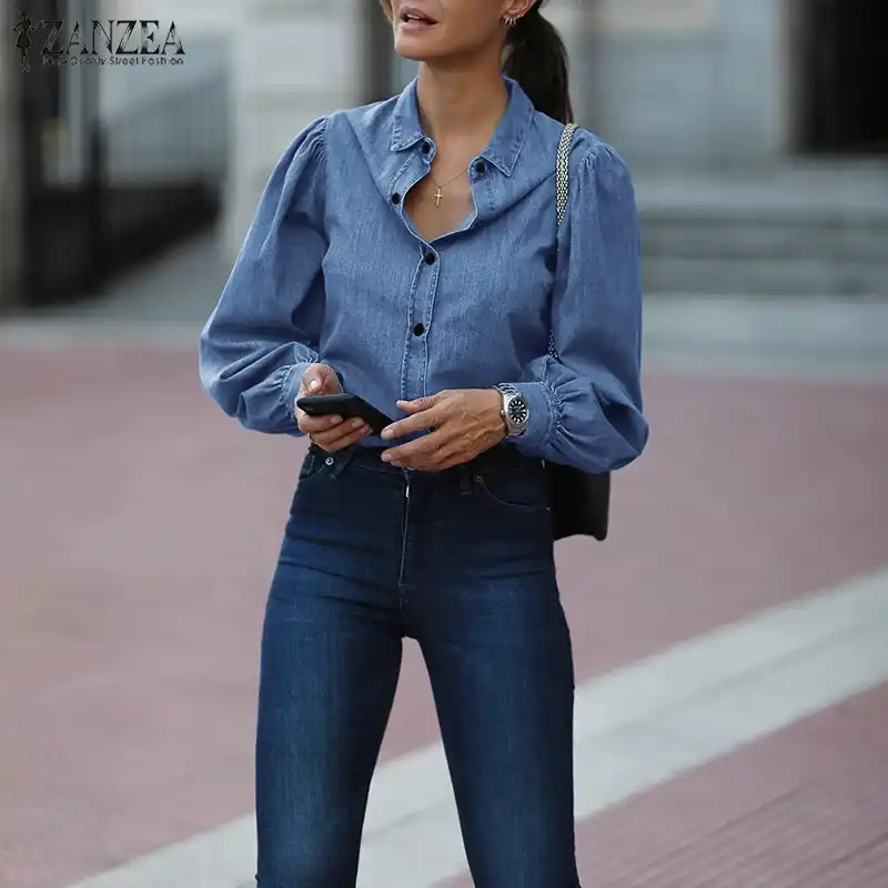 Linen blue shirt womens Clearance