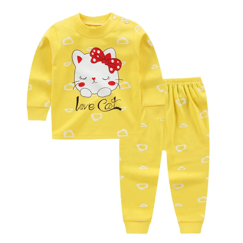 Детские пижамы, комплект одежды для малышей, детская одежда для сна с рисунком единорога, осенняя хлопковая одежда для сна для мальчиков и девочек, пижамы с рисунками животных, пижамный комплект - Цвет: huangai