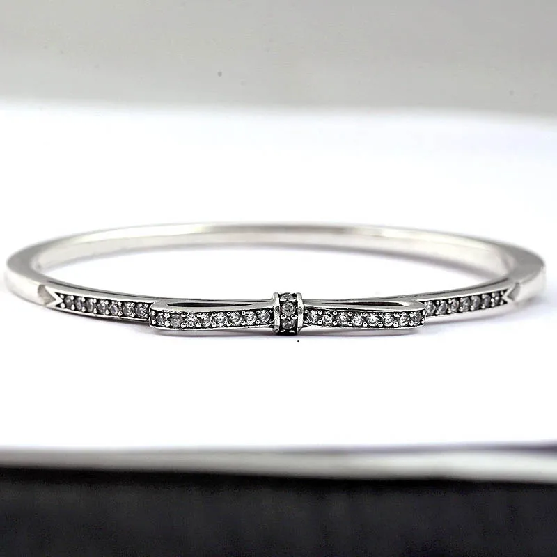 

Original Sparkling Bow With Cubic Zirconia Bangle Bracelet Fit Women Bead Charm 925 Sterling Silver Bangle Diy Europe Jewelry