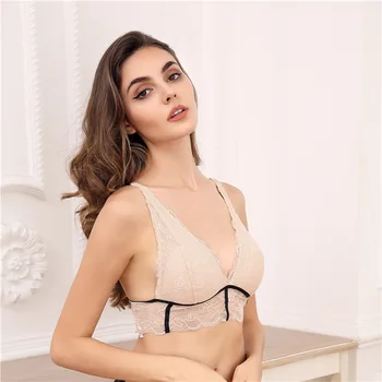 

Sexy Bra Push Up BH Brassiere Wireless Bralette United States New Lace French Underwear With Cotton PadsThin Women Bra Deep V