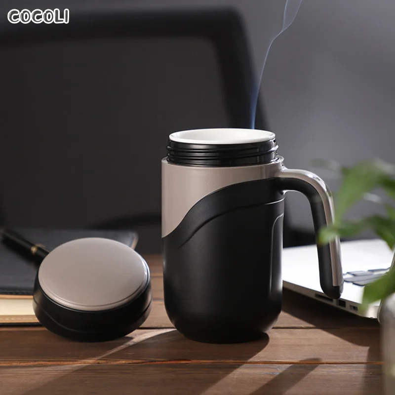 Baratos Taza Termo de 380ml taza café de cerámica taza de aislamiento de oficina botella de agua con tapa de la manija frasco de vacío vaso de viaje para hombres