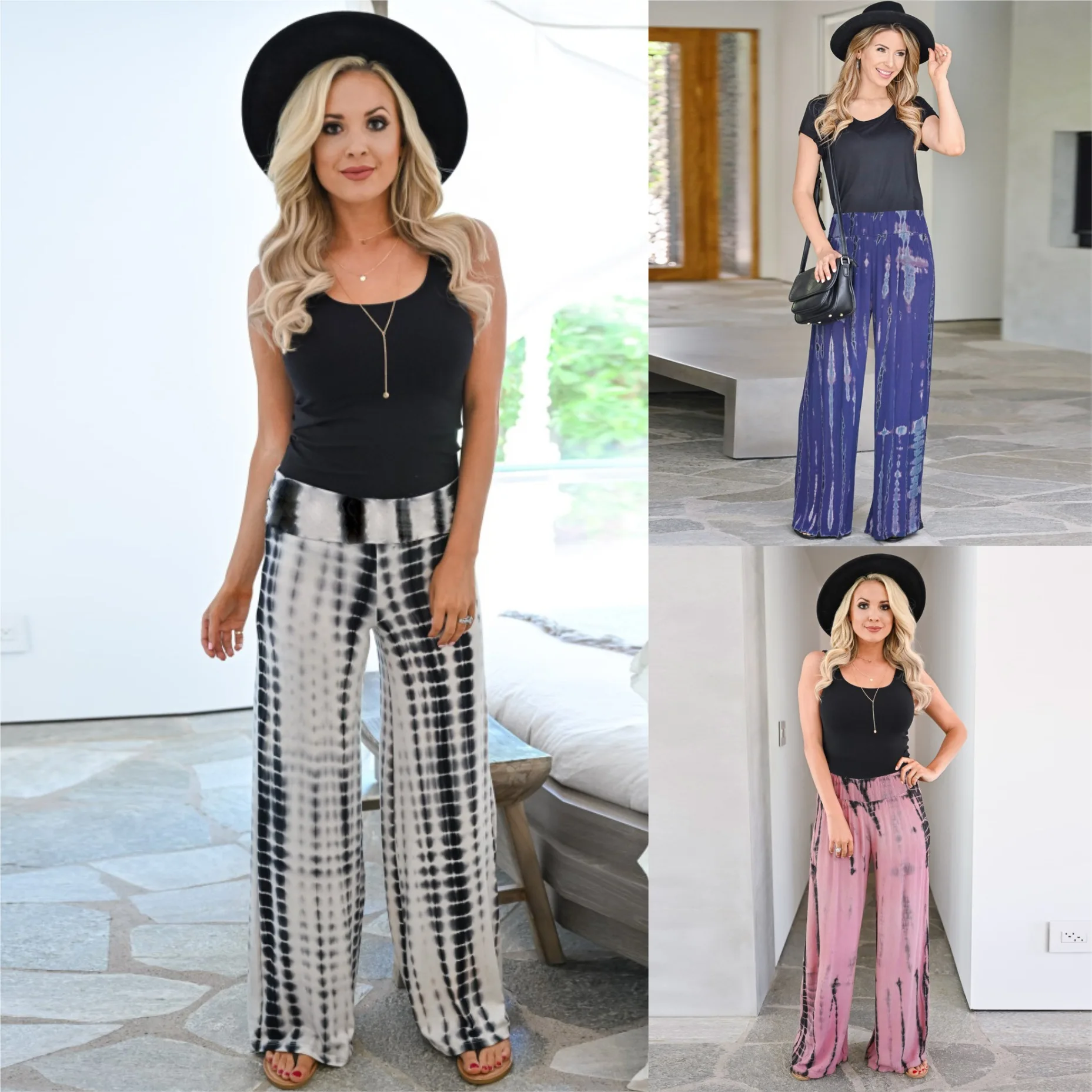 

Spring and summer 2020 women's new tie dye printed wide leg casual pants
