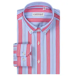 Для мужчин хлопка полосатой запонка рубашки контраст Цвета Smart Повседневное Slim-fit топы с длинными рукавами рубашка