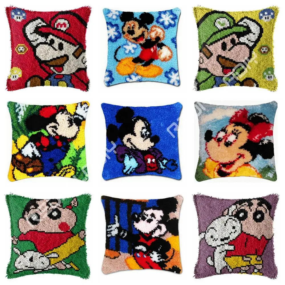 

Latch Hook Cushion Kits Cartoon Mario Pillow Case Crochet Hobby & Crafts DIY Yarn for Embroidery Cushion Cover Sofa Bed Pillows