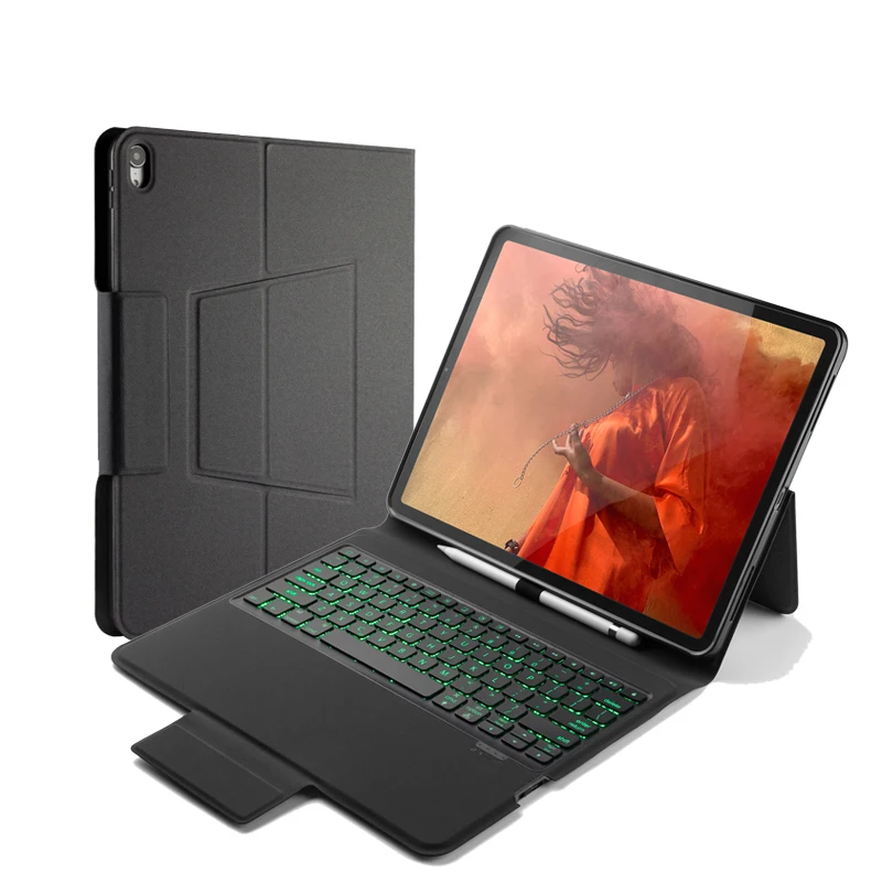

[NEW] Blue tooth wireless keyboard for iPad pro 12.9" 2018, Premium Slim leather case +Smart Sleep+ All in one design