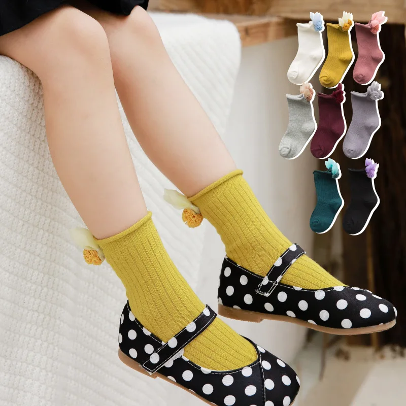 

Children's Socks Spring And Summer Thin Followed by Small Flower Ball Decoration Short Socks Cute BABY'S Socks Women's
