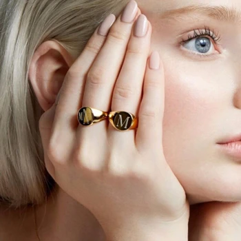 

PINKY SIGNET RING FOR WOMEN INITIAL RING GIFT FOR HER AND HIM LETTER RING IN GOLD COLOR ENGRAVED RING