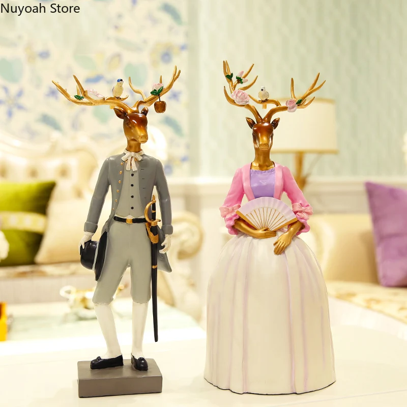 

Nordic Couple Deer Decoration Creative Resin Crafts Animal Statue Living Room Home Decoration Accessories/exquisite Wedding Gift