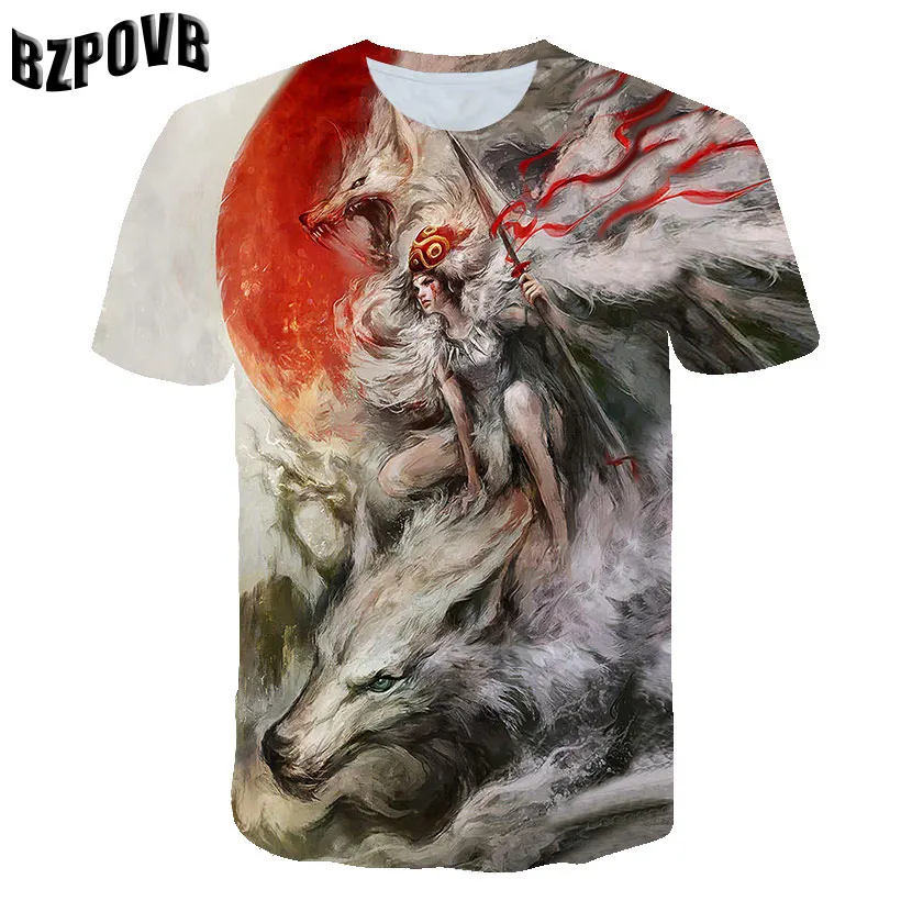 new men's 3D wolf head print men's t-shirt hip hop fashion casual cotton t-shirt tee black white S-6XL