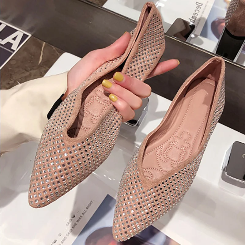 Women Hollow Out Breathable Loafers Female Bling Pointed Toe Ladies Flats 2020 Fashion Shoes Woman Slip On Comfortable Footwear | Обувь