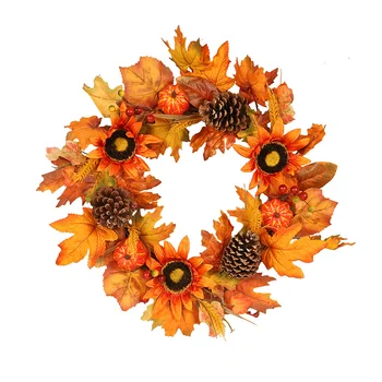 

Artificial Pumpkin Pinecone and Maple Leaf Wreath for Halloween and Thanksgiving Home Indoor or Outdoor Arrangement Decoration