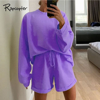 

Rapcopter Women Oversize Two Pieces Sets Solid Sweatsuits Autumn Tracksuits Casual Sets Ladies Suits Streetwear Sporty Sets New