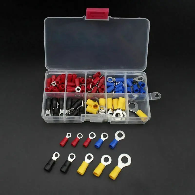 

102x Assorted Insulated Copper Ring Crimp Wire Terminal Connector Set AWG 22-10
