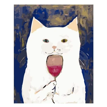 

Paint By Numbers for Adults Beginner Cheers Cat DIY Painting Paint By Numbers Kits on Linen Canvas