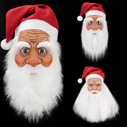 Christmas Hat with Mask Santa Claus Mask Red Santa Hat with White Big Beard for Party / Role Play/ Carnival Santa Hooded Masks