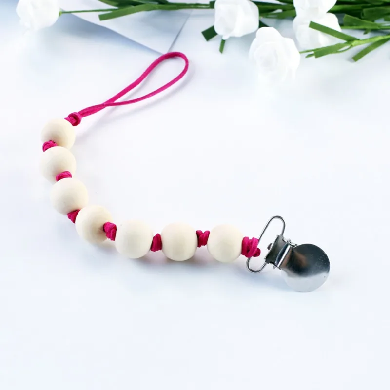Newborn Baby Boy Girl Pacify Pacifier Clips Wooden Silicone Beads Chain Dummy Clip Nipple Holder For Nipples Children Soother