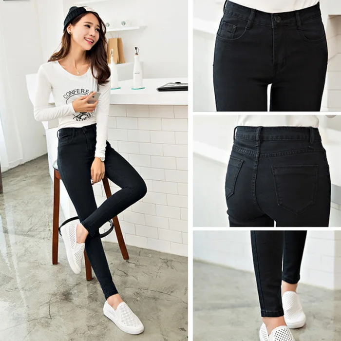Горячая Womem джинсы сплошной цвет Slim Fit Эластичные повседневные джинсы-карандаши CXZ