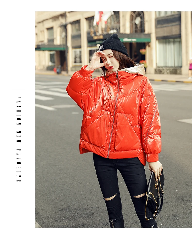 Female Glossy Down Parka Winter Jacket Women Large Sizes Thick Down Jacket Loose White Duck Down Coat Waterproof Outerwear