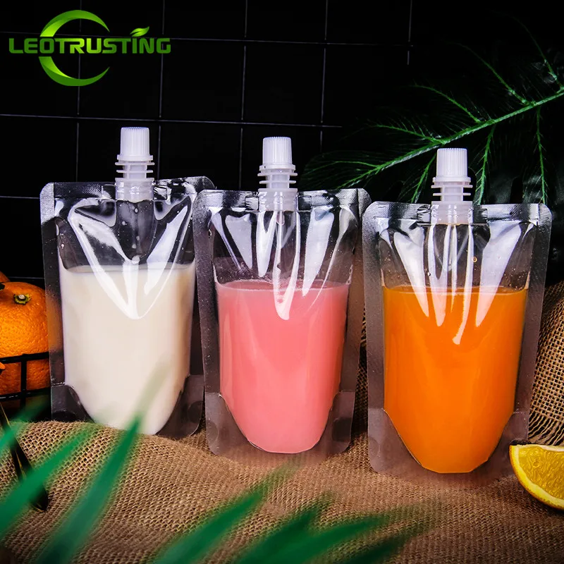 

100pcs/lot Stand up Summer Plastic Packaging Spout Bags Happy Beverage Liquid Juice Milk Wedding Bar Party Drinking Pouches
