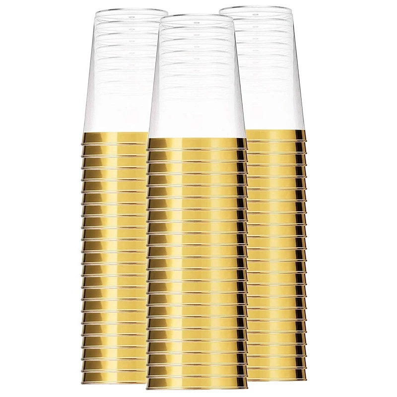 

100x Gold Plastic Cups 10 Oz Clear Plastic Cups Tumblers Gold Rimmed Cups Fancy Disposable Wedding Cups Elegant Party Cups with