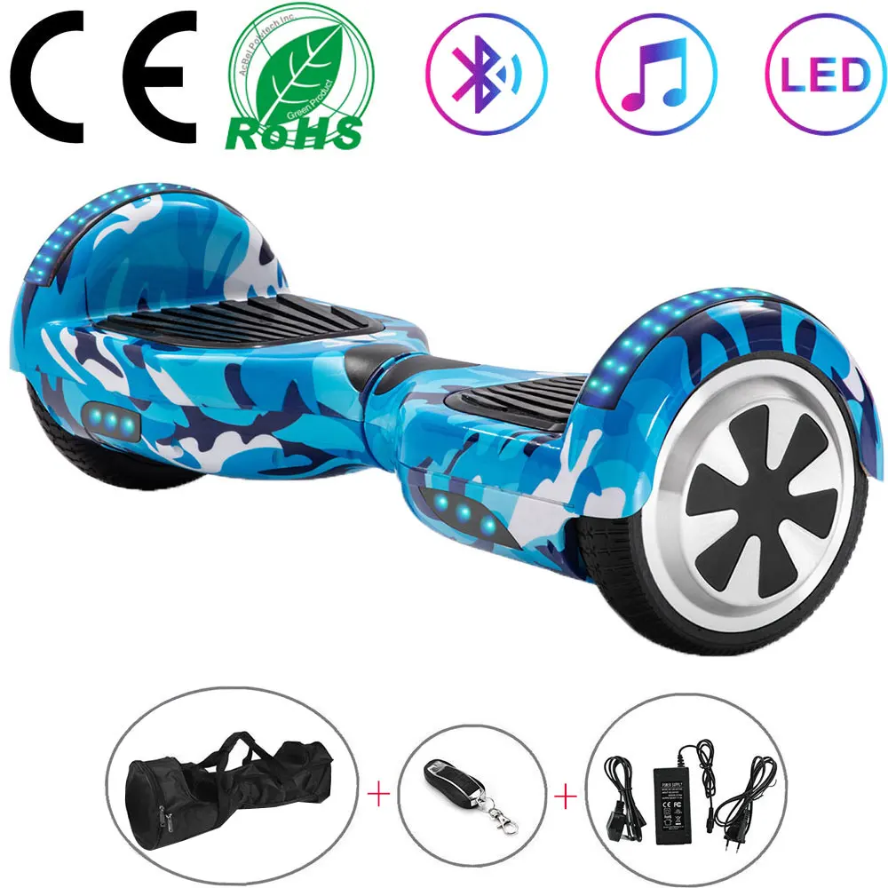 

Hoverboard 6.5 Inch Camouflage Blue Self Skateboard Bluetooth Electric Scooter 2 Wheels Balance Board LED+Remote Control+Bag