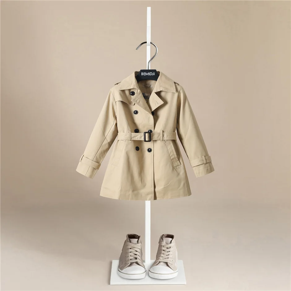 

Childrenswear New Style Women's Big Boy GIRL'S Trench Coat Fashion Edition Cotton Double Layer Solid Color Trench Coat