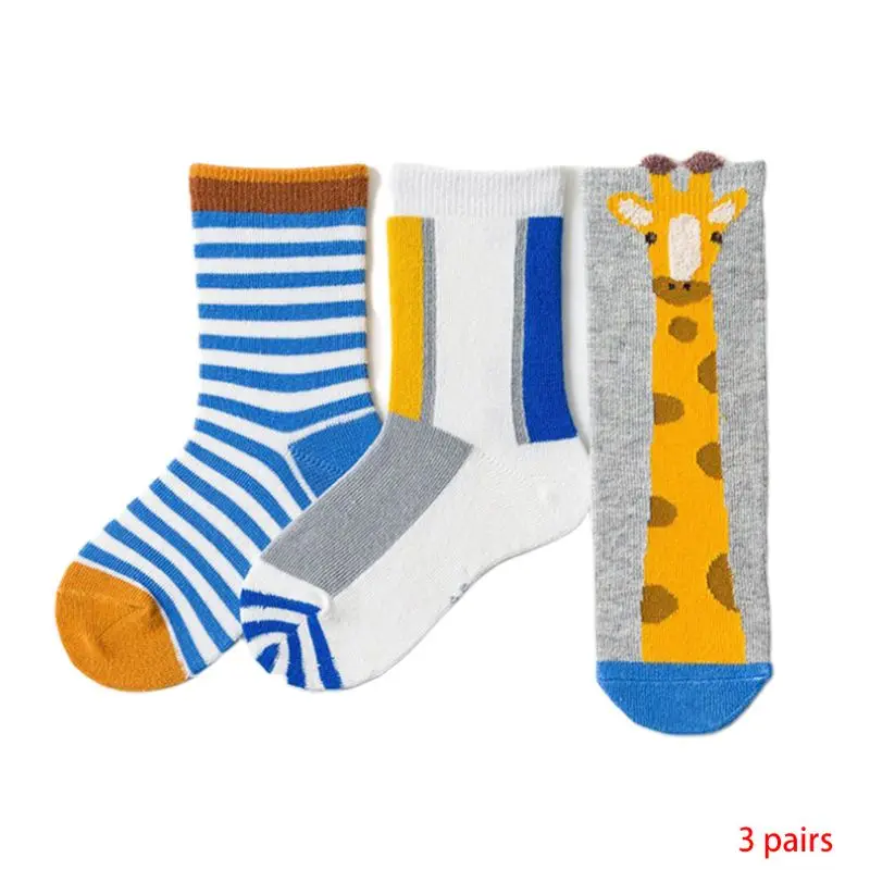 3 пары Хлопковых Носков для детей ясельного возраста, милые чулочно-носочные изделия с рисунками животных, фруктов, От 1 до 12 лет