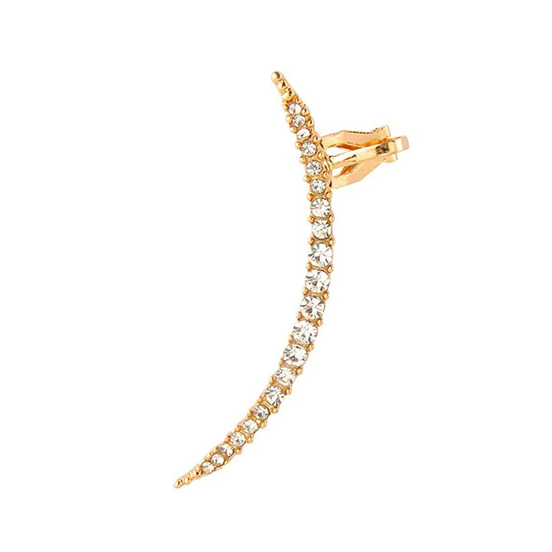 Gold 1 шт., стразы, трендовые серьги, инкрустированные кристаллами, лунные серьги, Кафф, блестящие серьги, популярные ювелирные аксессуары, подарок для девочки, серьги-клипсы - Окраска металла: Gold