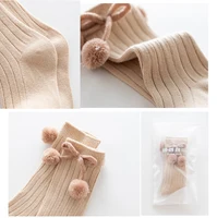 Aodrable Pompom Baby Socks Spring Fall Cotton Ribbed Knee High Long Socks for Toddler Girls Leg Warmers Children Christmas Socks 4