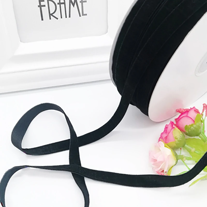 1CM black 50 ярдов/партия 1 см сплошной цвет DIY Взрывные Модели полиэстер бархатная лента шпилька для лент повязка Украшение Аксессуары - Цвет: 1CM black