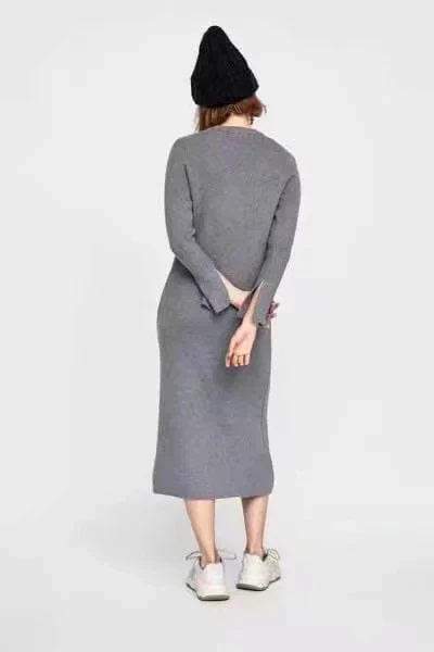 Зимнее вязаное платье в английском стиле с круглым вырезом vestidos de fiesta de noche maxi