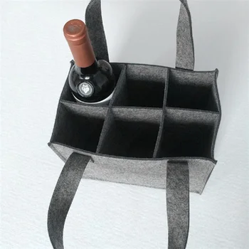 

6 Grids Felt Wine Storage Bag Comfortable Handle Protable Large Bottle Carrier not squeeze bottle reinforced fabric shopping bag