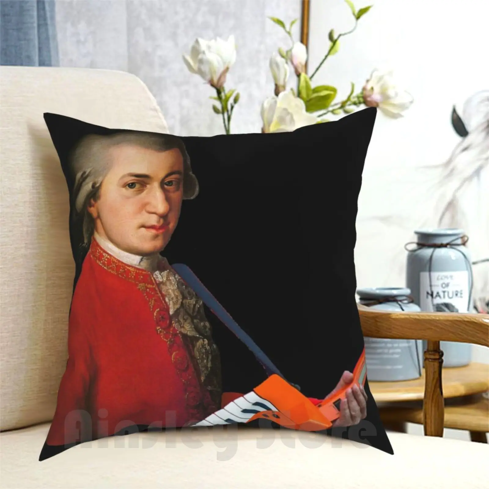 Mozart With A Keytar Pillow Case Printed Home Soft Throw Pillow Xmr Amadeus Mozart Music Keytar Keyboard Guitar