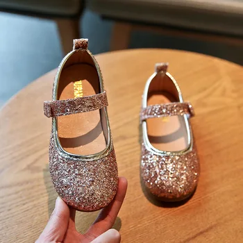 

2020 Toddler Little Girl Shoes Kids Flats Glitter Leather Shoes Baby Girls Children Mary Janes Wedding Party Model Show 21-30