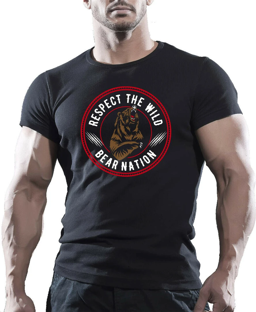 Bear Nation T-Shirts - Print Men Women Wild Casual Short Sleeve Graphic Tee Tops Clothes Shirt | Мужская одежда