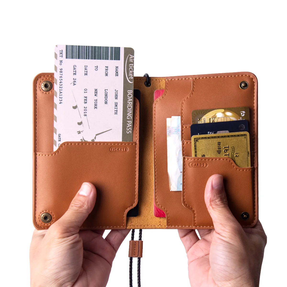 Genuine Leather Travel Organizer Zip Around Card ID Ticket Passport Holder New 
