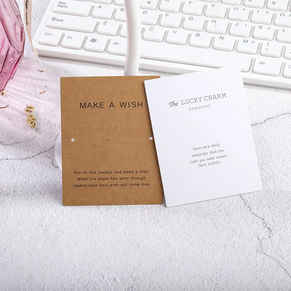 20-10pcs 7x9cm Bracelet Display Cards Make A Wish Text Print Kraft Paper Card Hang Price Tag Cardboard Pack for Handmade Jewelry