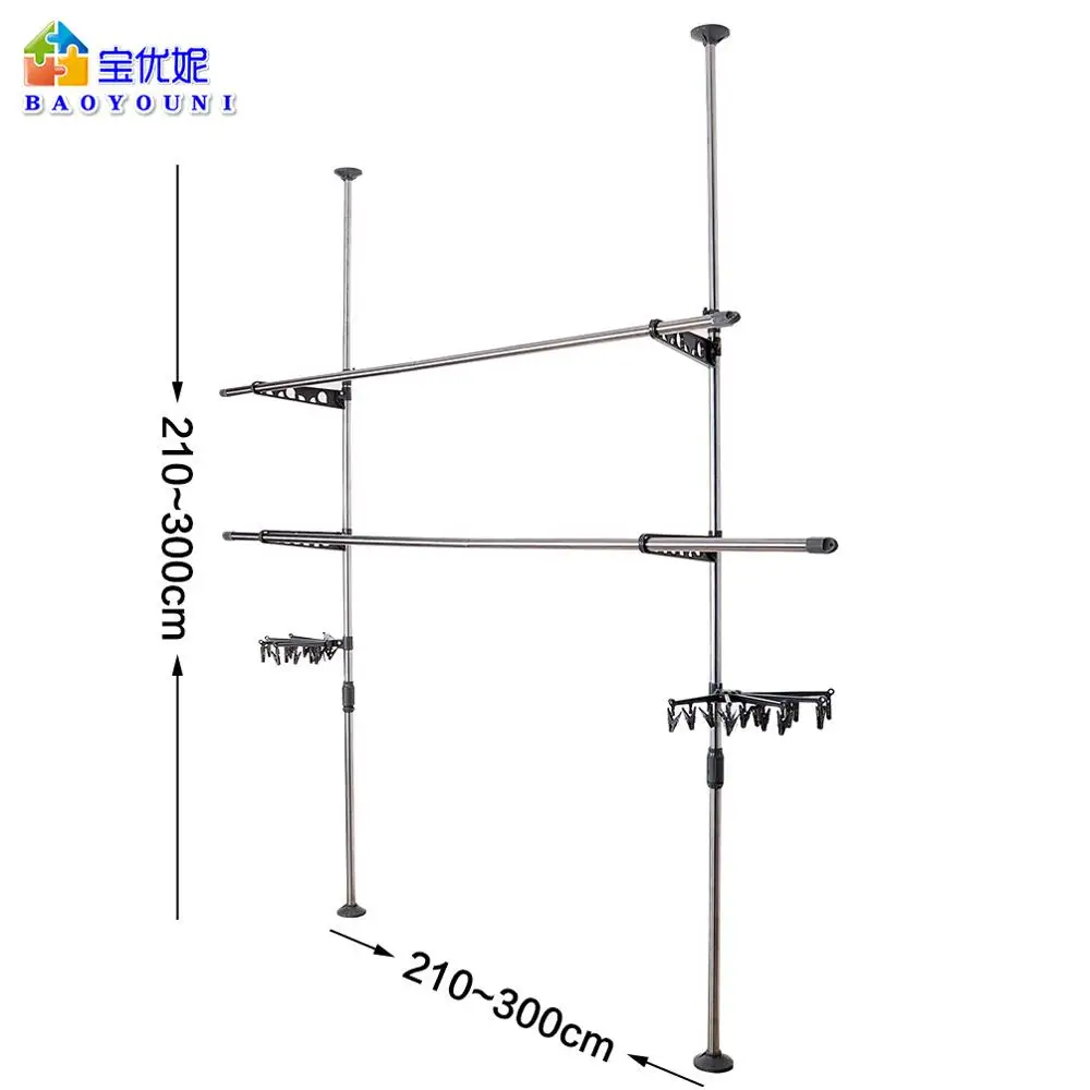 Регулируемая Крытая сушилка для одежды стойка для одежды вешалка для одежды вешалки для сушки от пола до потолка Сушилка+ зажим DQ0777-29D