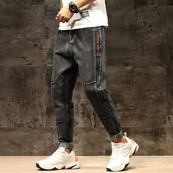 

#2087 Autumn Stretch Denim Biker Jeans Men Black Blue Pencil Harem Hip Hop Jeans Men Big Size Jogger Jeans Man Ankle Length