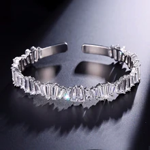 UILZ модный кубический цирконий мужской женский багет Браслет манжета медная основа с золотым цветом, толстый бан